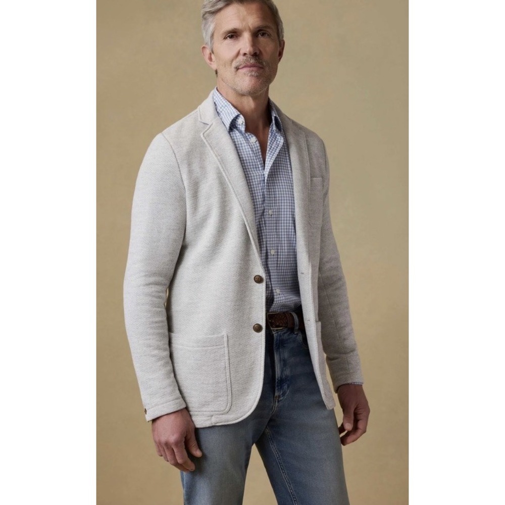 Faherty Inlet Knit Blazer Mens XL Gray Preppy Casual Sport Jacket Stretch Pocket